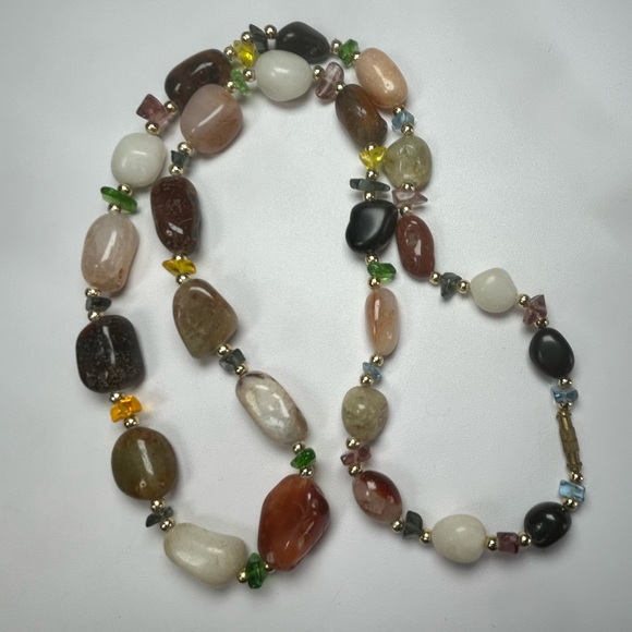 Scottish Pebble Necklace, Agate, Carnelian, Quartz, Onyx Polished Stone - Picture 2 of 5